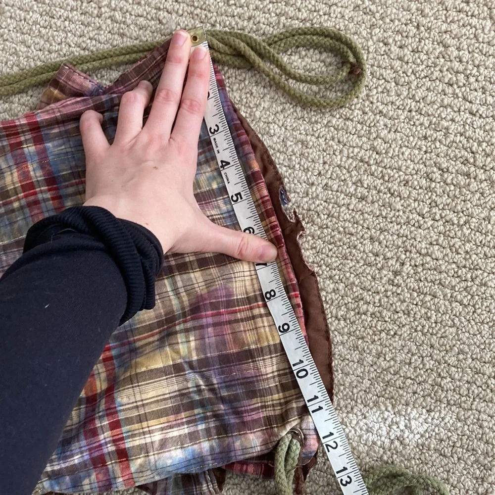 Ruffled Drawstring Bag Backpack Plaid Brown Frills Y2K Casual Lizzie McGuire